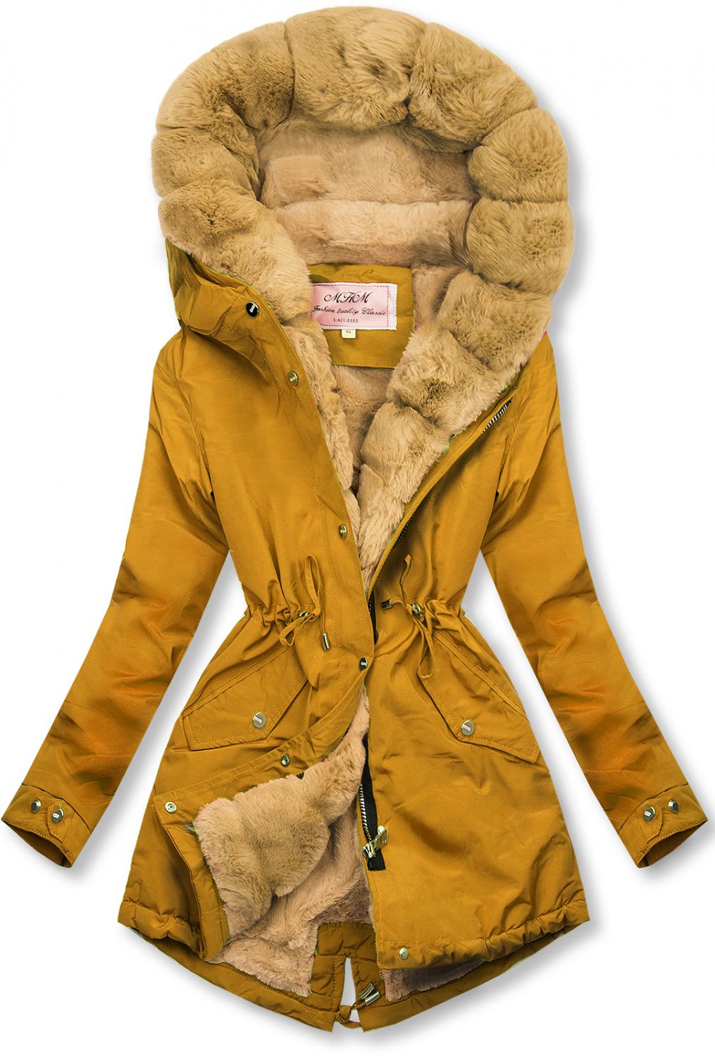 Parka mit Kunstpelz Saum mustard-beige