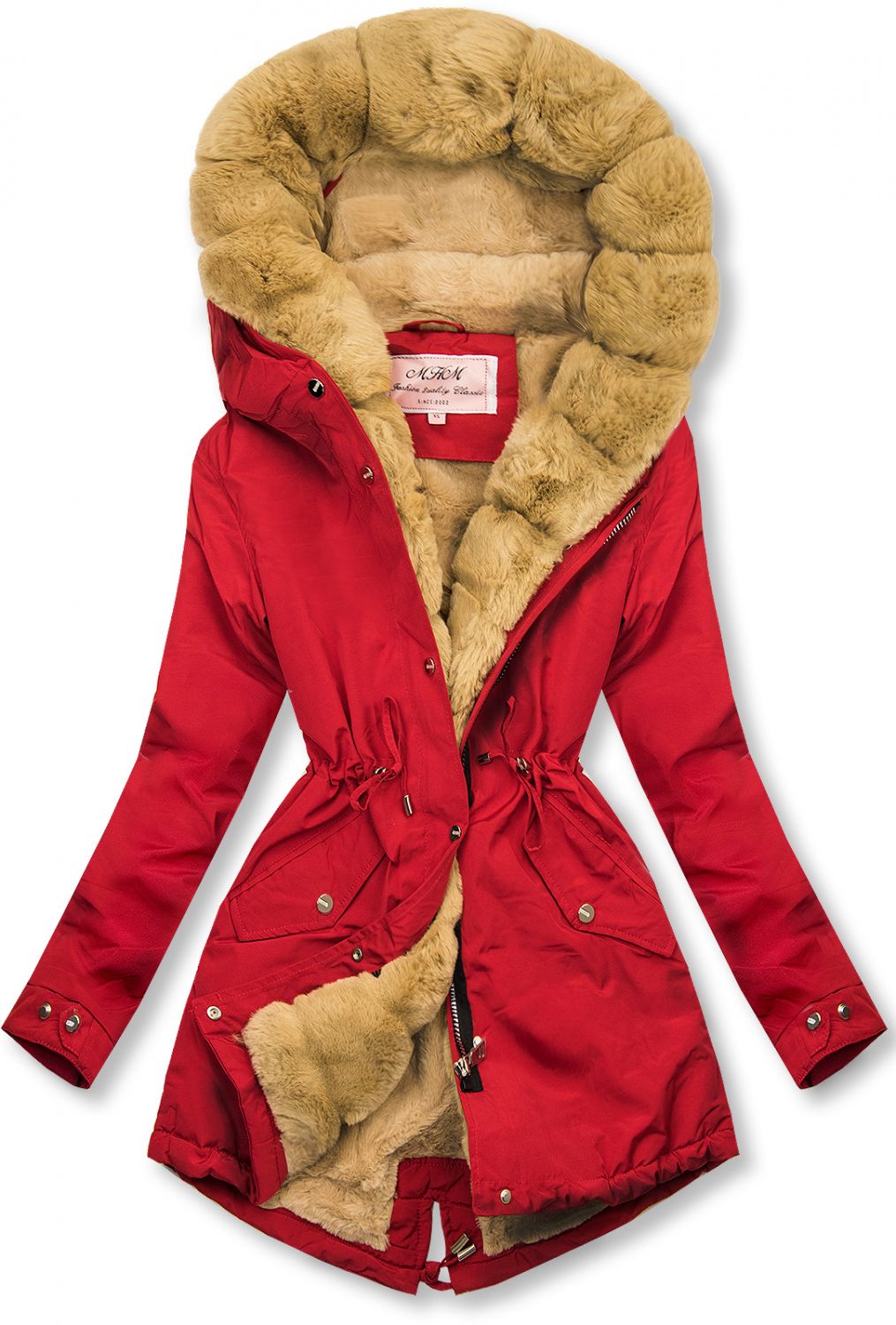 Parka mit Kunstpelz Saum rot-beige