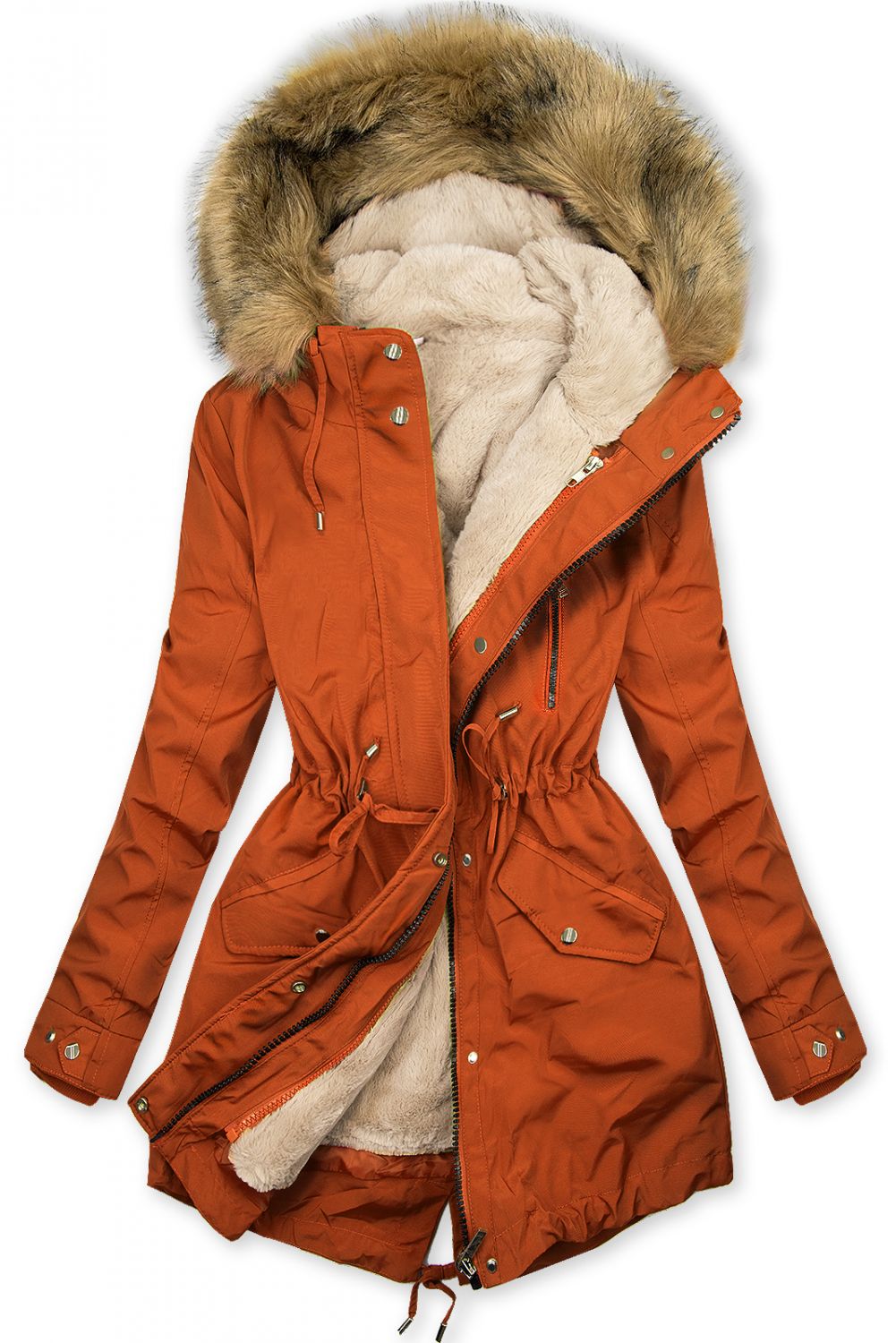 Parkajacke mit abnehmbarem Teddy-Futter orange