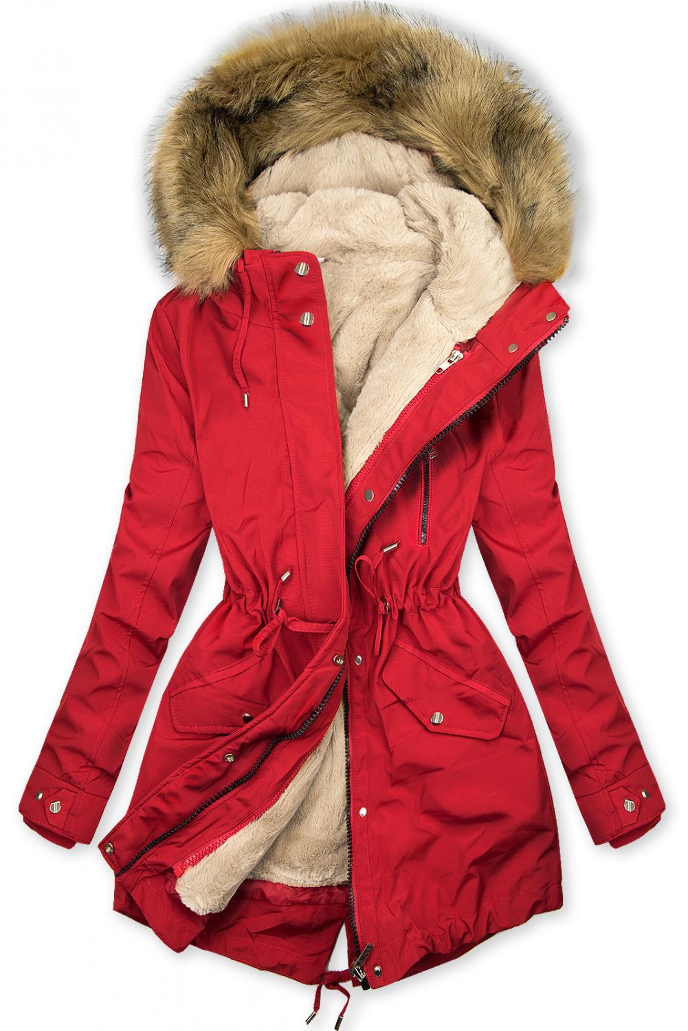 Parkajacke mit abnehmbarem Teddy-Futter rot/beige
