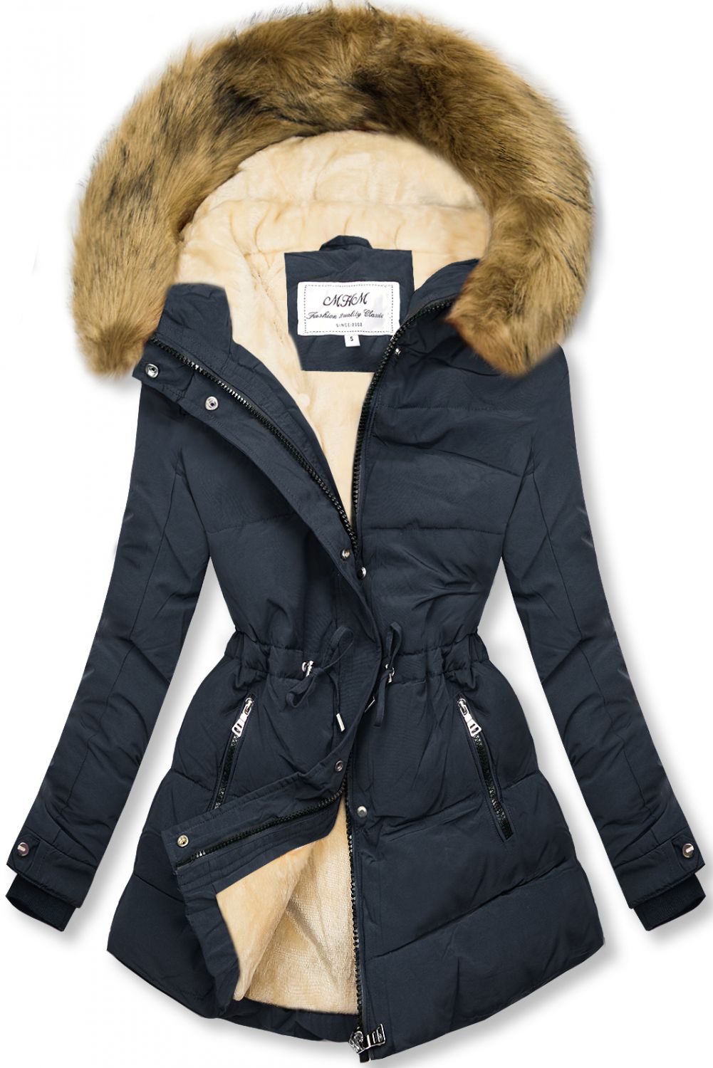 Winterjacke dunkelblau/beige