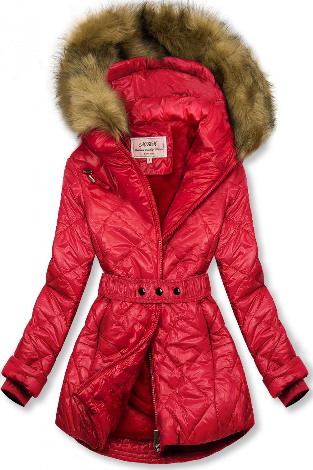 Jacke mit Gürtel und Fleecefutter rot