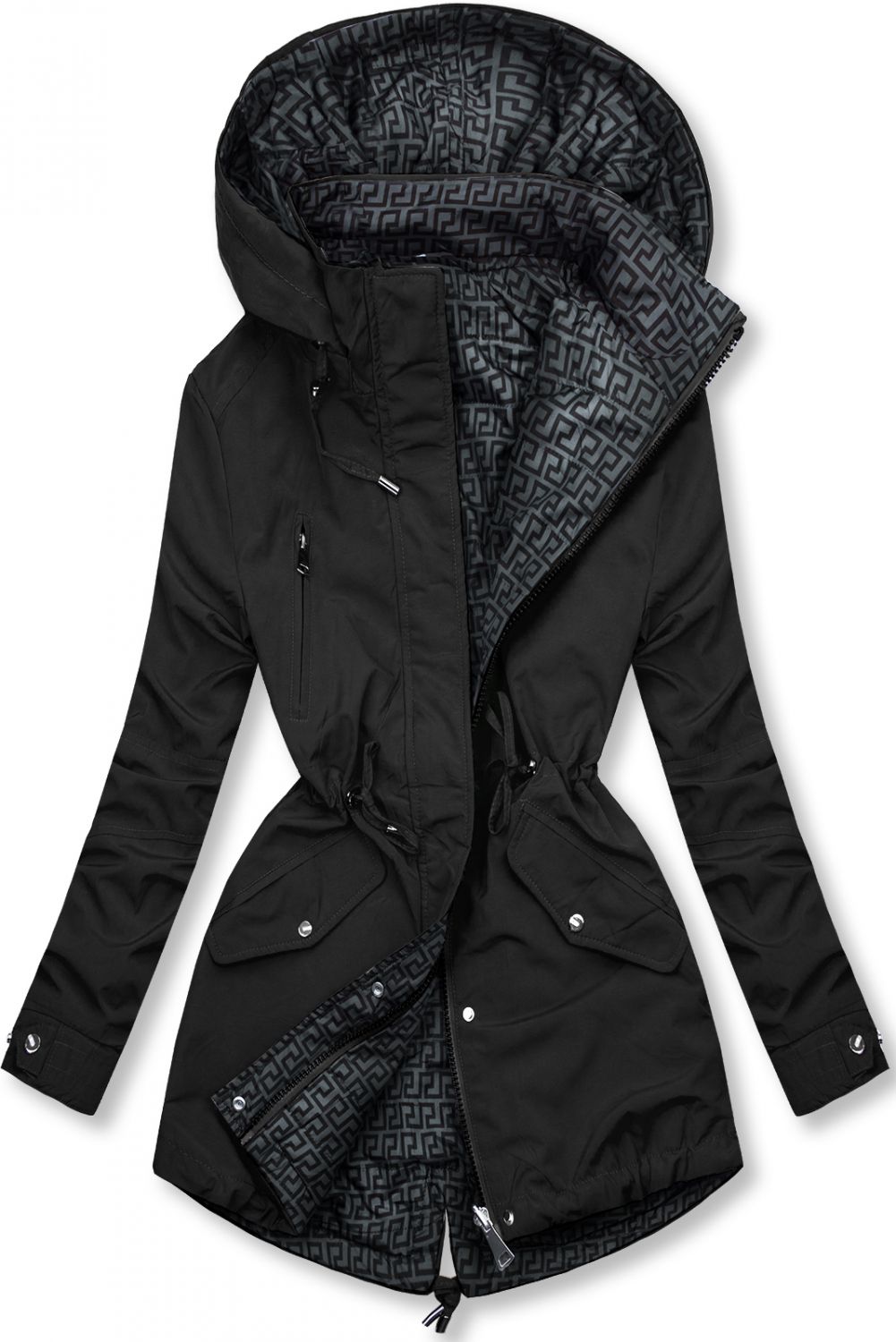Leichter Parka mit abnehmbarer Kapuze schwarz/grau