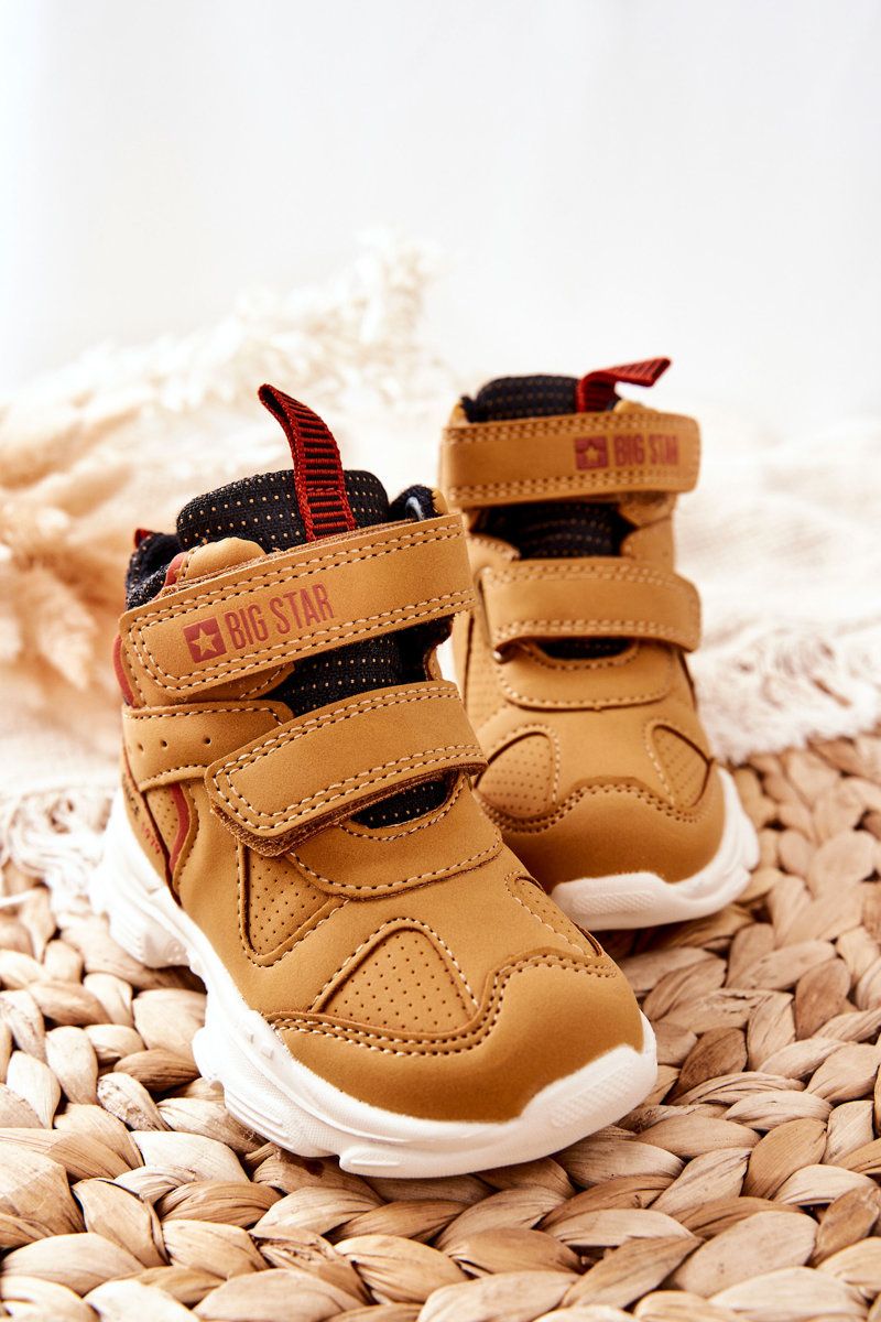 Trekking-Stiefelette aus Kunstleder mit Klettverschluss, gelb