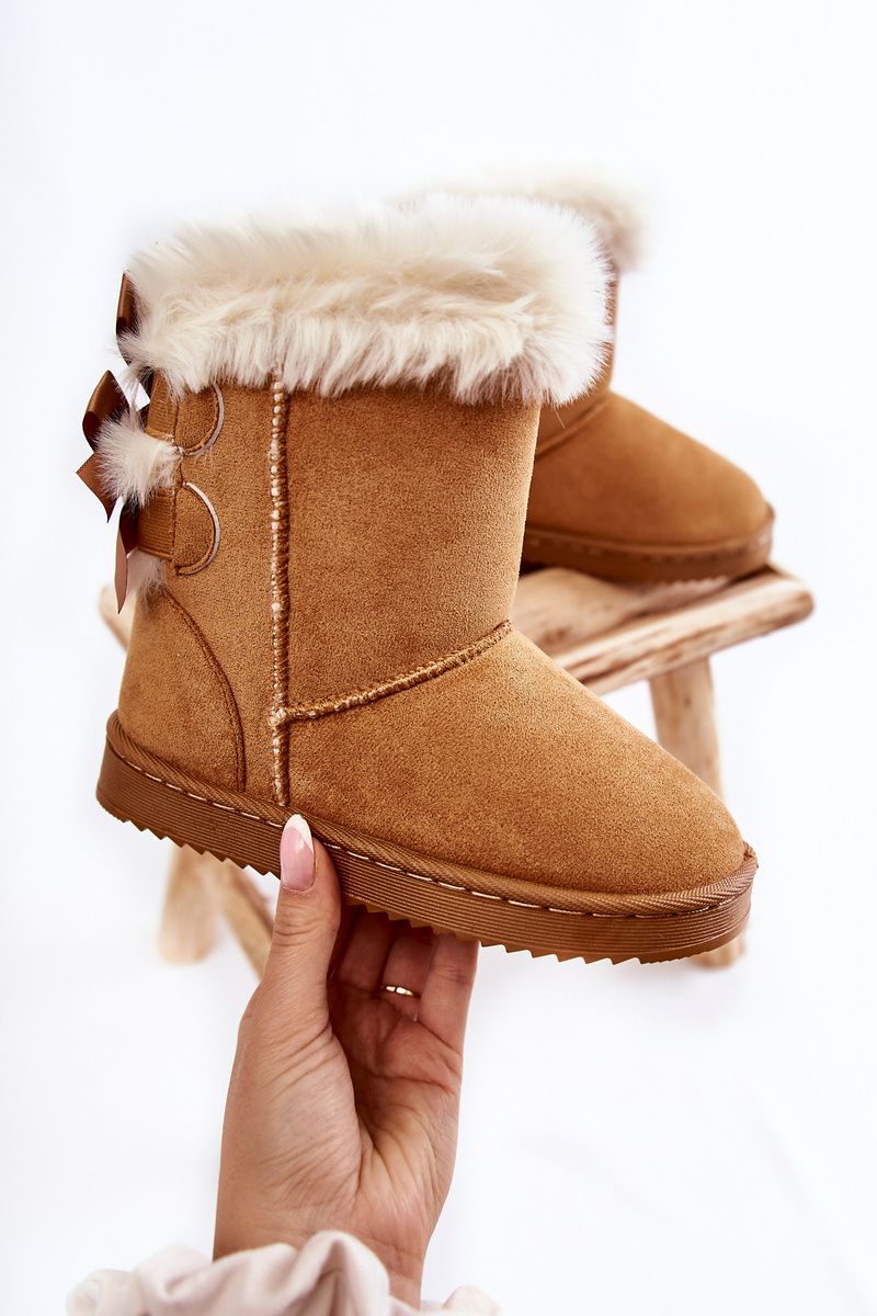 Beige gefütterte Stiefelette mit Schleifen