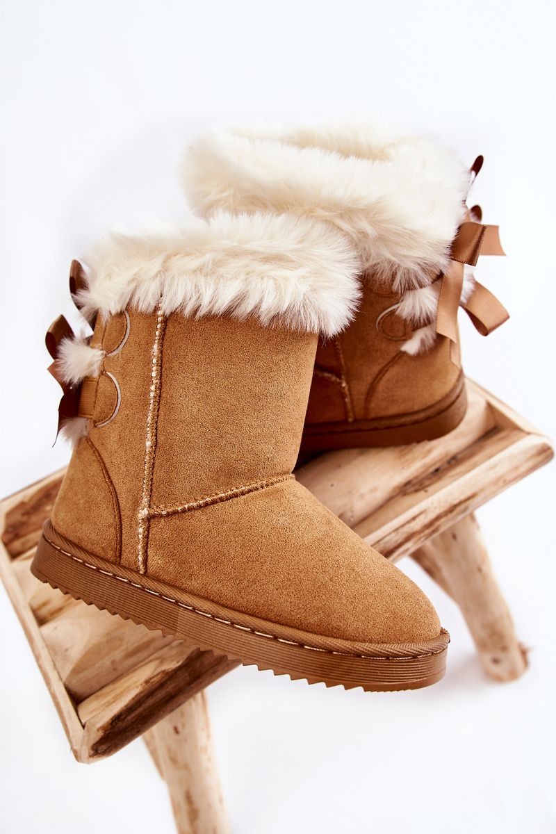Beige gefütterte Stiefelette mit Schleifen