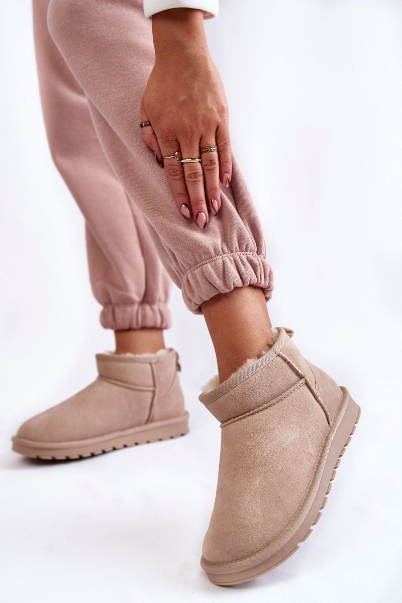 Niedrige beige Schneestiefel aus Veloursleder