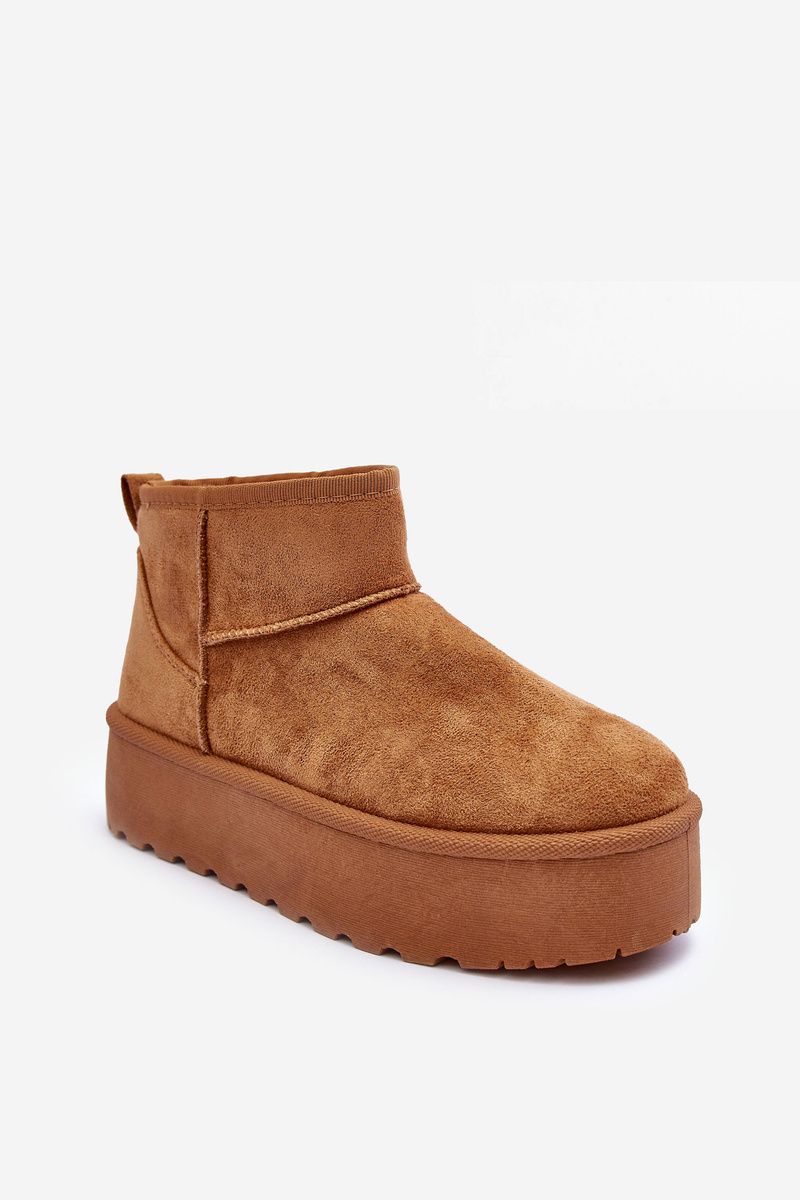 Braune Schneestiefel aus Veloursleder mit Plateau
