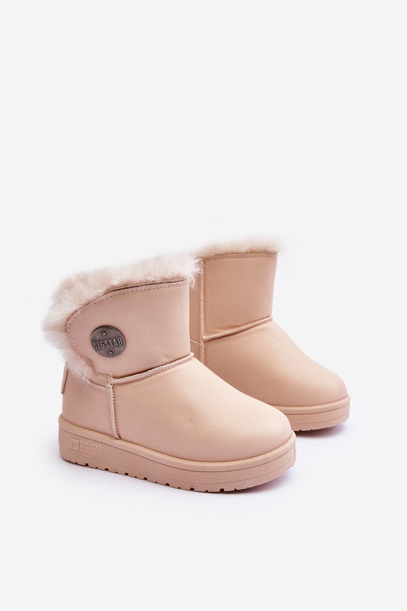 Beige gefütterte Schneestiefel mit Fell
