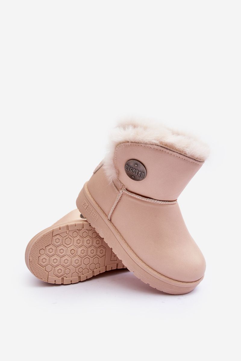 Beige gefütterte Schneestiefel mit Fell