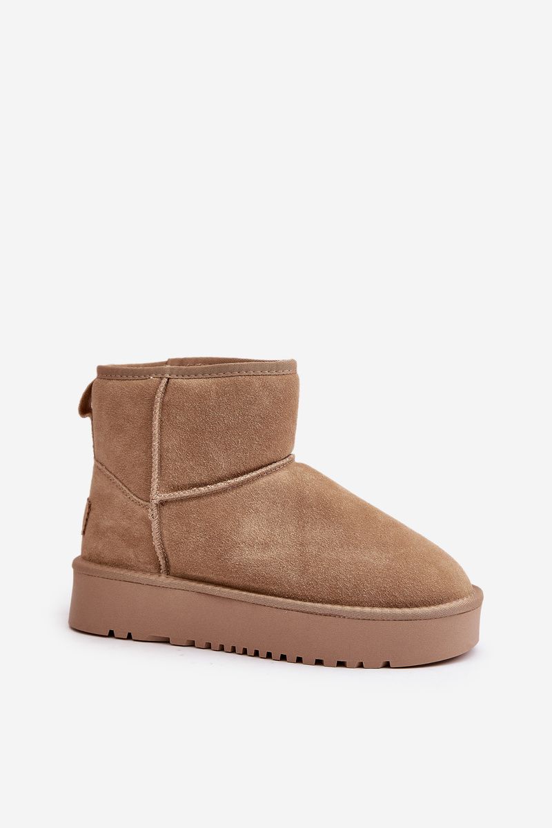 Beige Schneestiefel aus Veloursleder mit Plateau