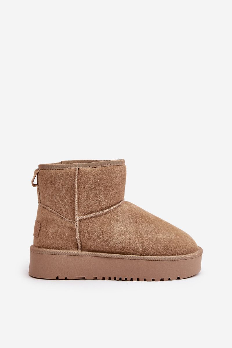 Beige Schneestiefel aus Veloursleder mit Plateau