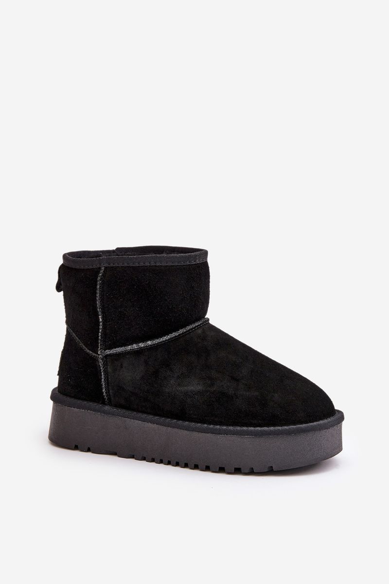 Schwarze Schneestiefel aus Veloursleder mit Plateau