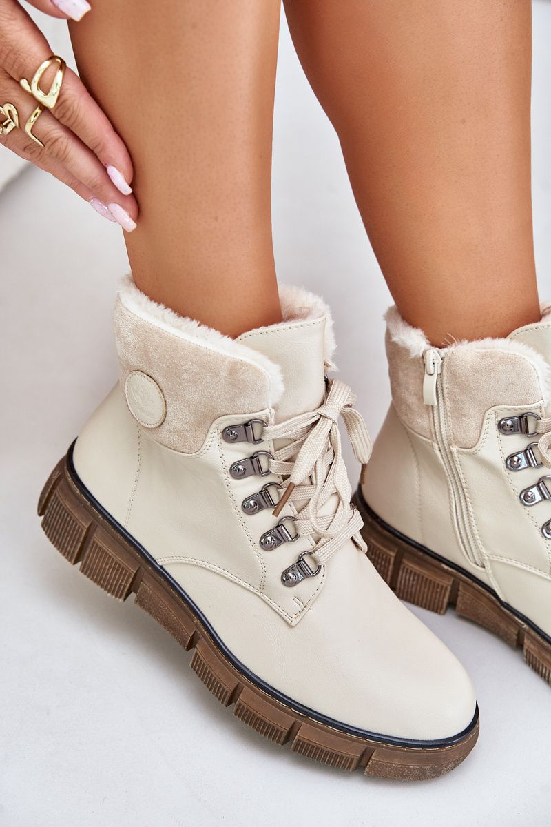 Beige gefütterte Stiefelette mit Plateau
