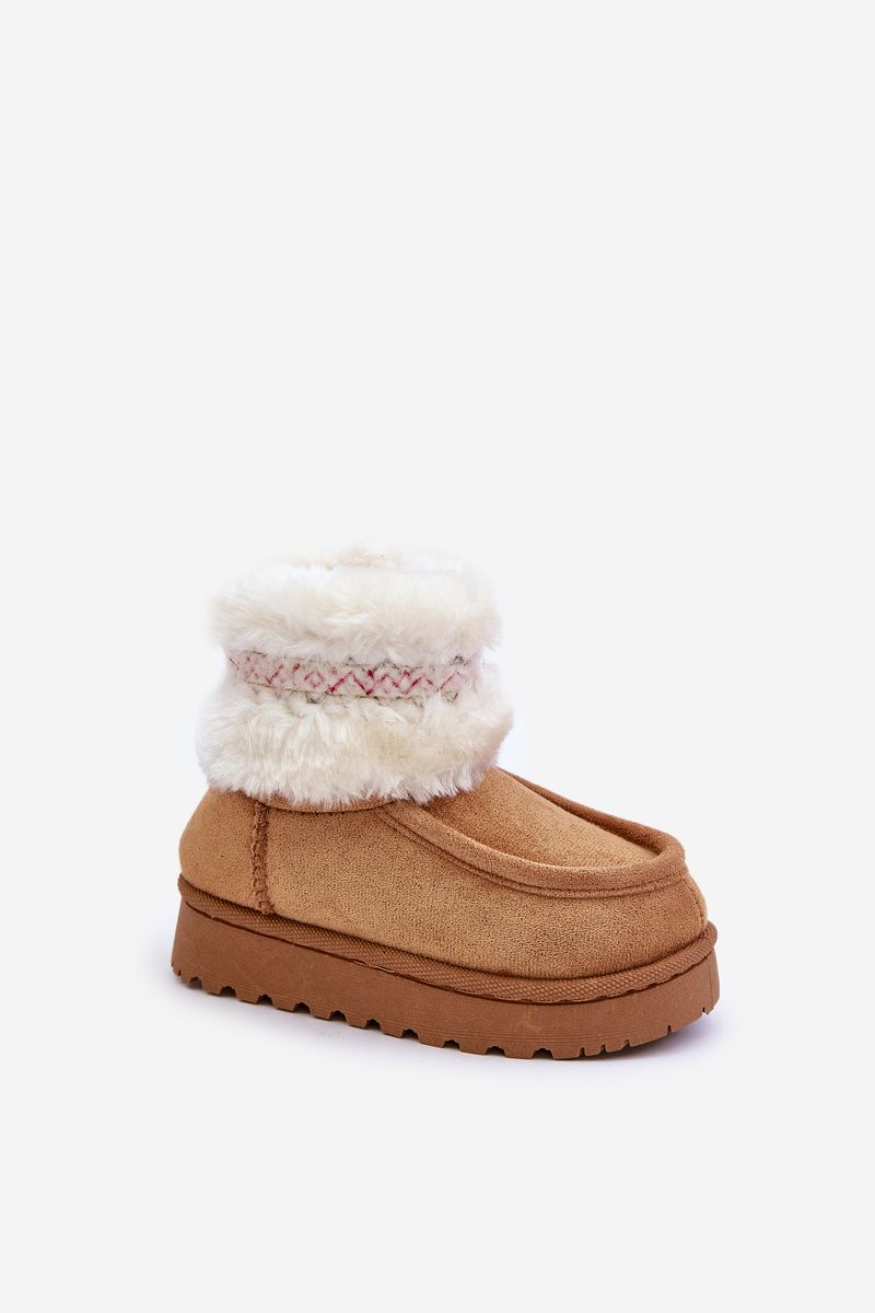 Winterstiefelette mit Fellbesatz und Muster, braun