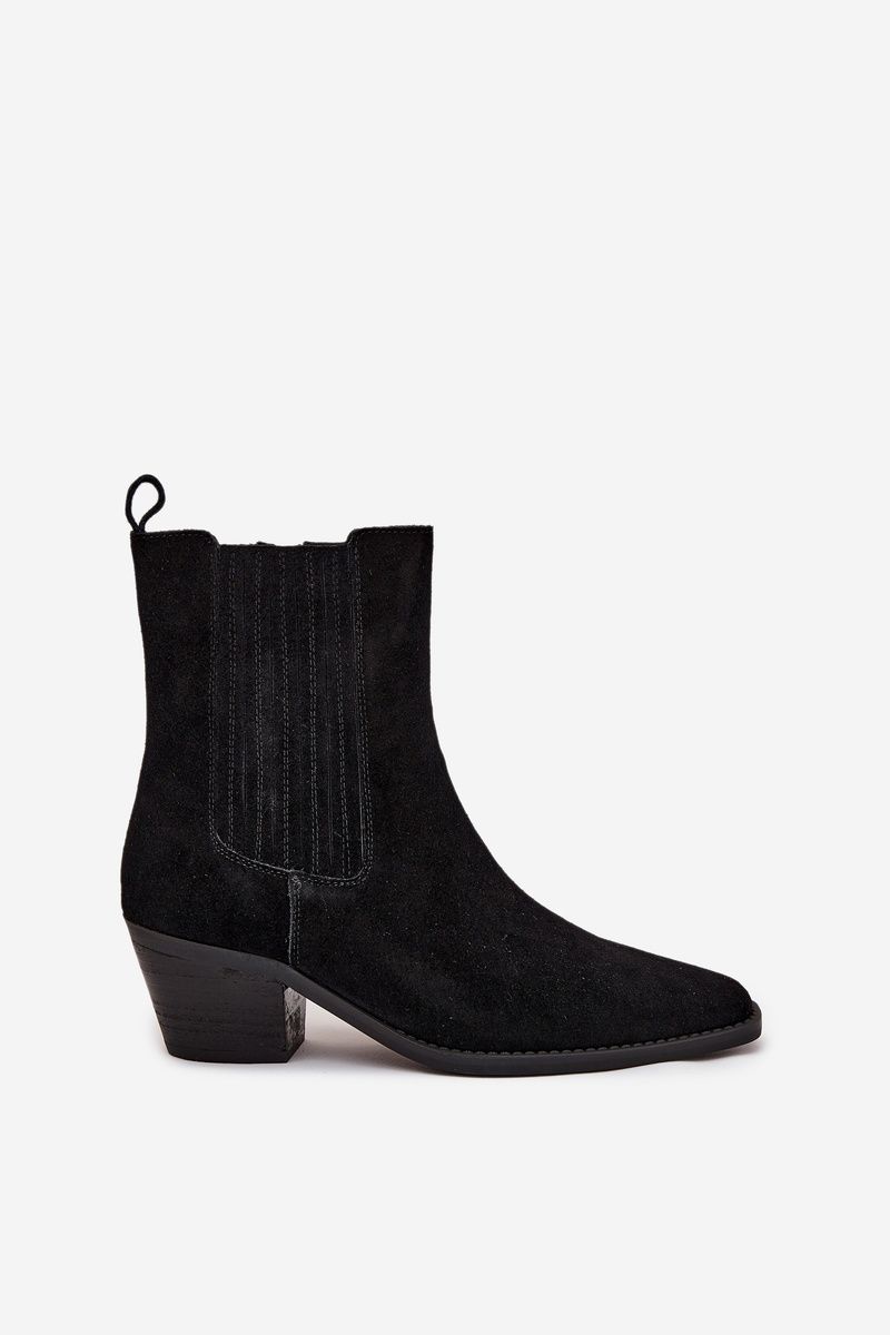 Gefütterte Veloursleder-Stiefelette mit Blockabsatz, schwarz