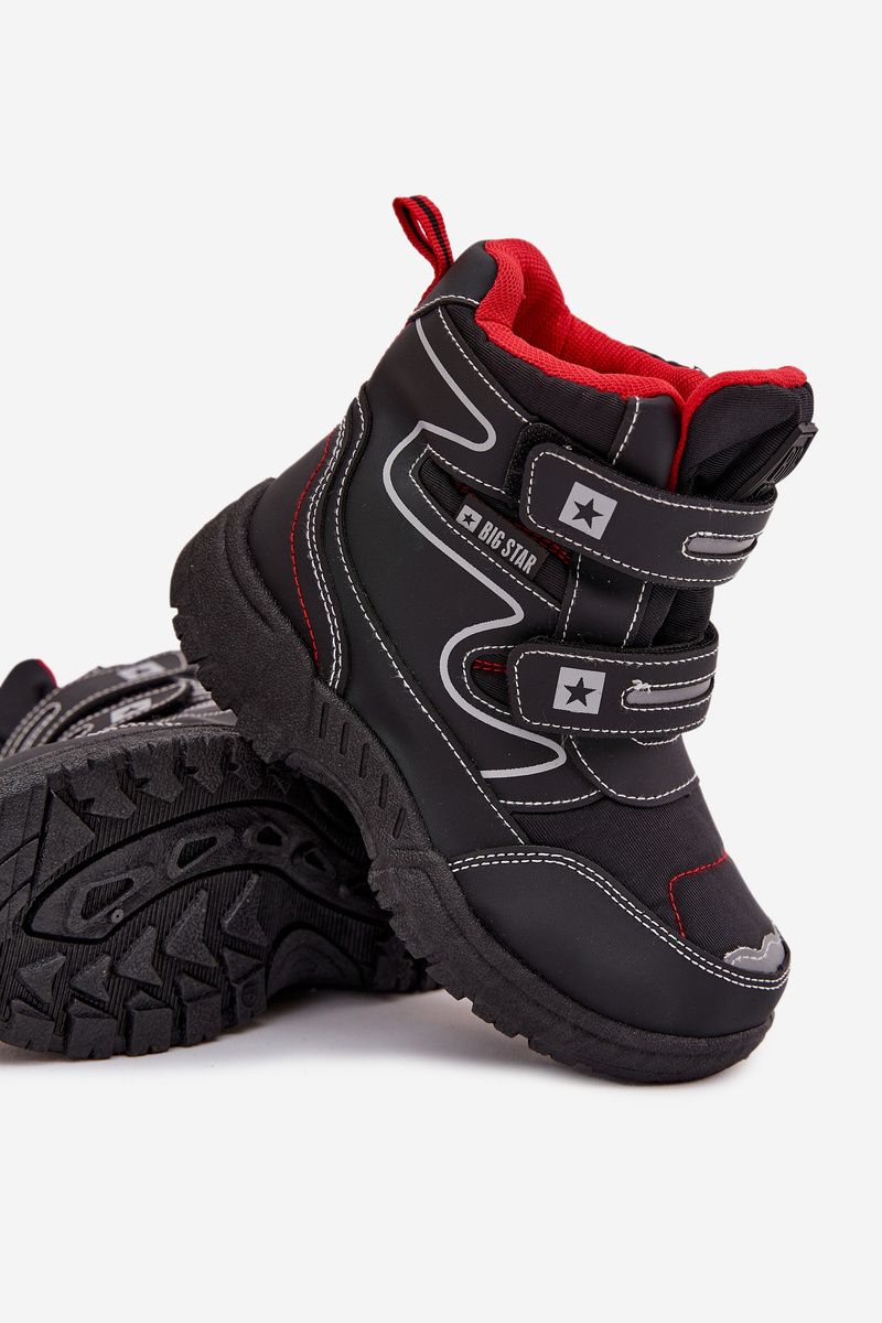 Gefütterte Schneestiefel mit Klettverschluss, schwarz