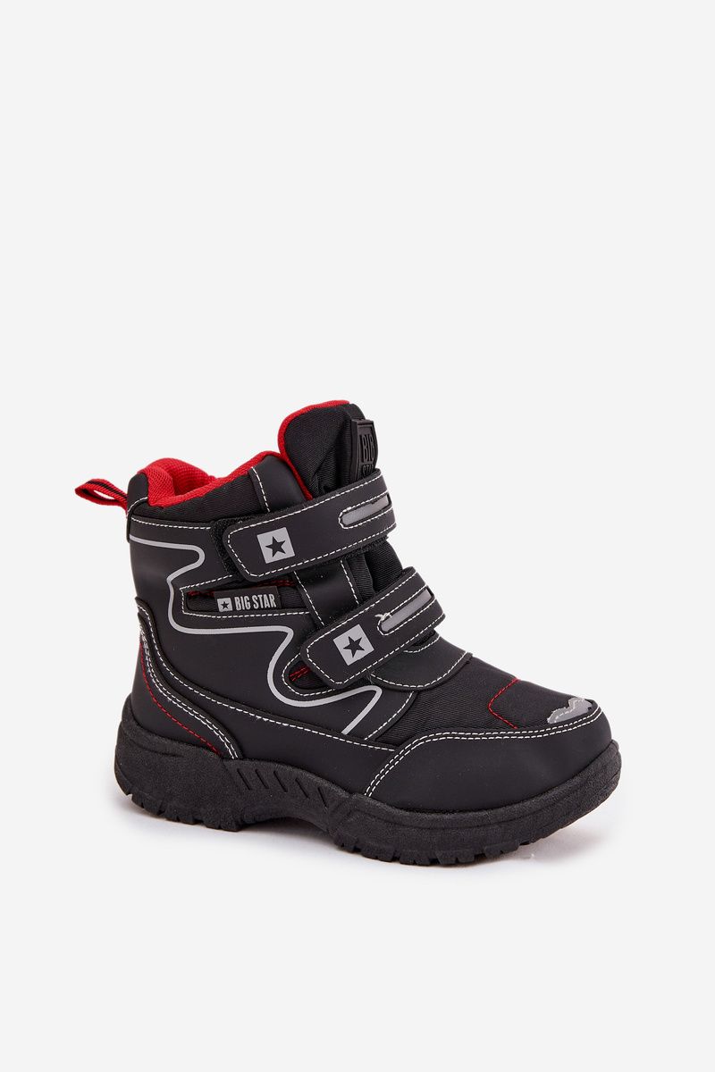 Gefütterte Schneestiefel mit Klettverschluss, schwarz