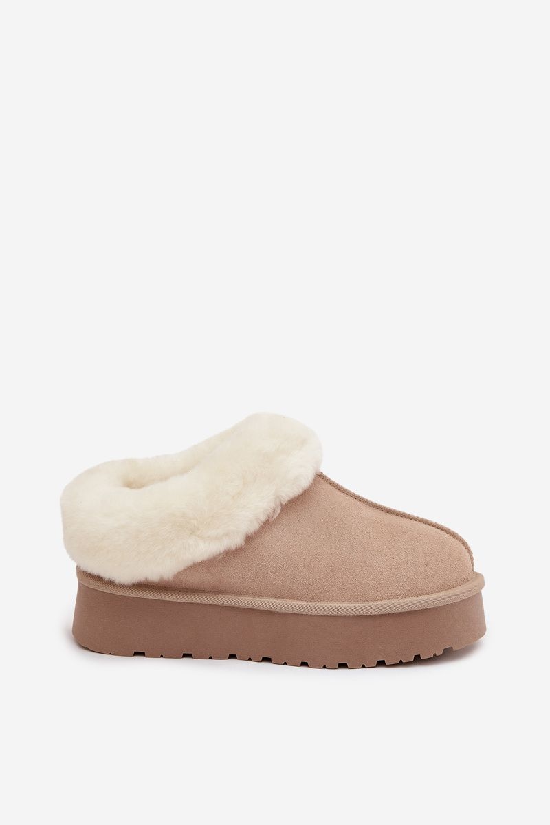 Beige Wildleder-Snowboot mit Fell