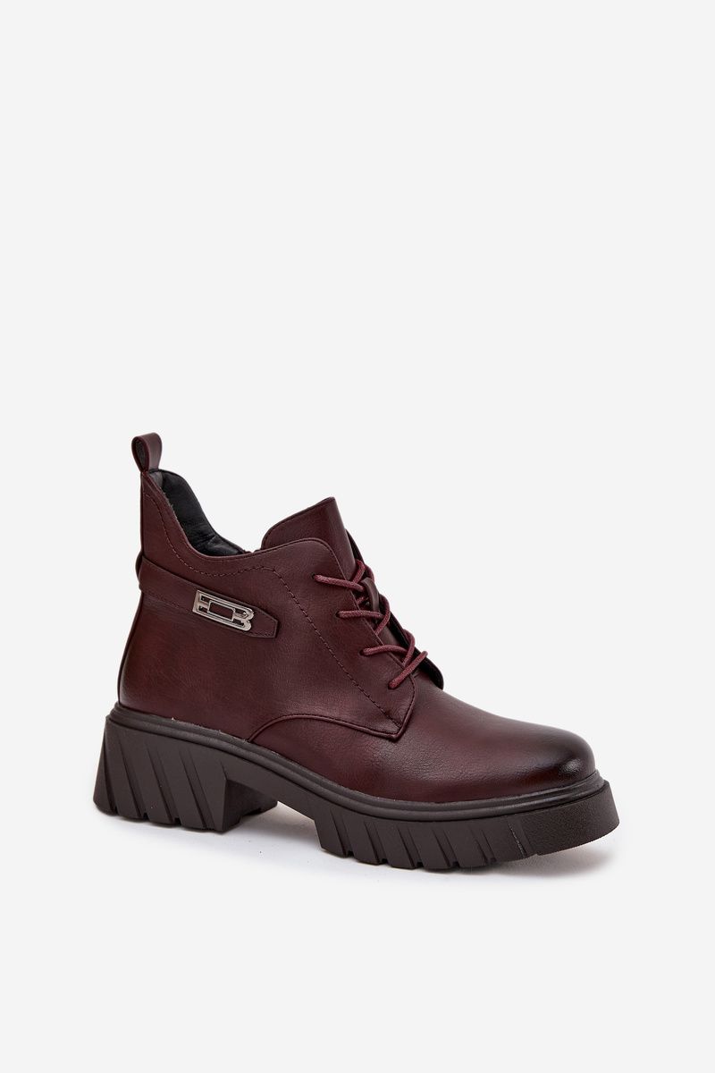 Niedrige gefütterte Stiefelette mit Blockabsatz und Zierband bordeaux