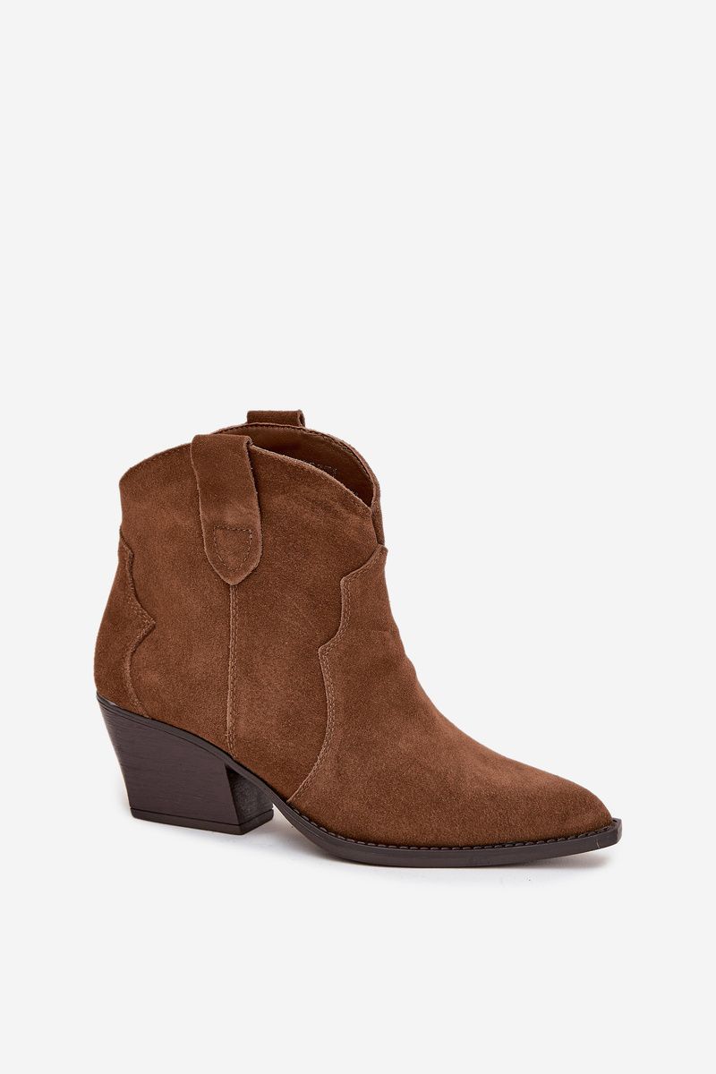 Gefütterte Wildleder-Stiefelette mit Blockabsatz, braun