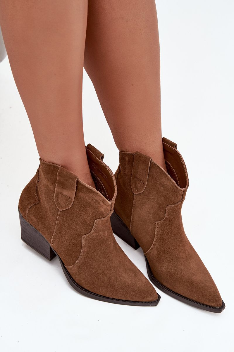 Gefütterte Wildleder-Stiefelette mit Blockabsatz, braun