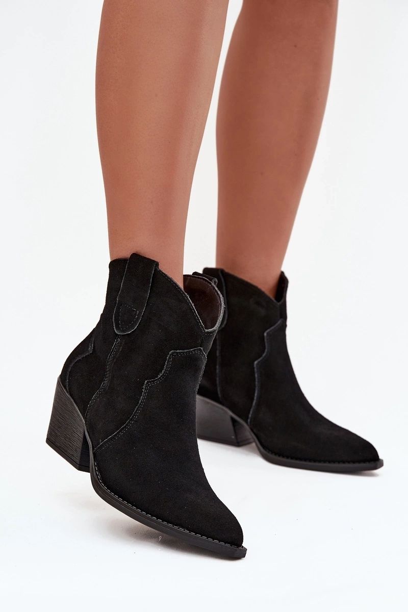 Schwarze Veloursleder-Stiefelette mit Blockabsatz