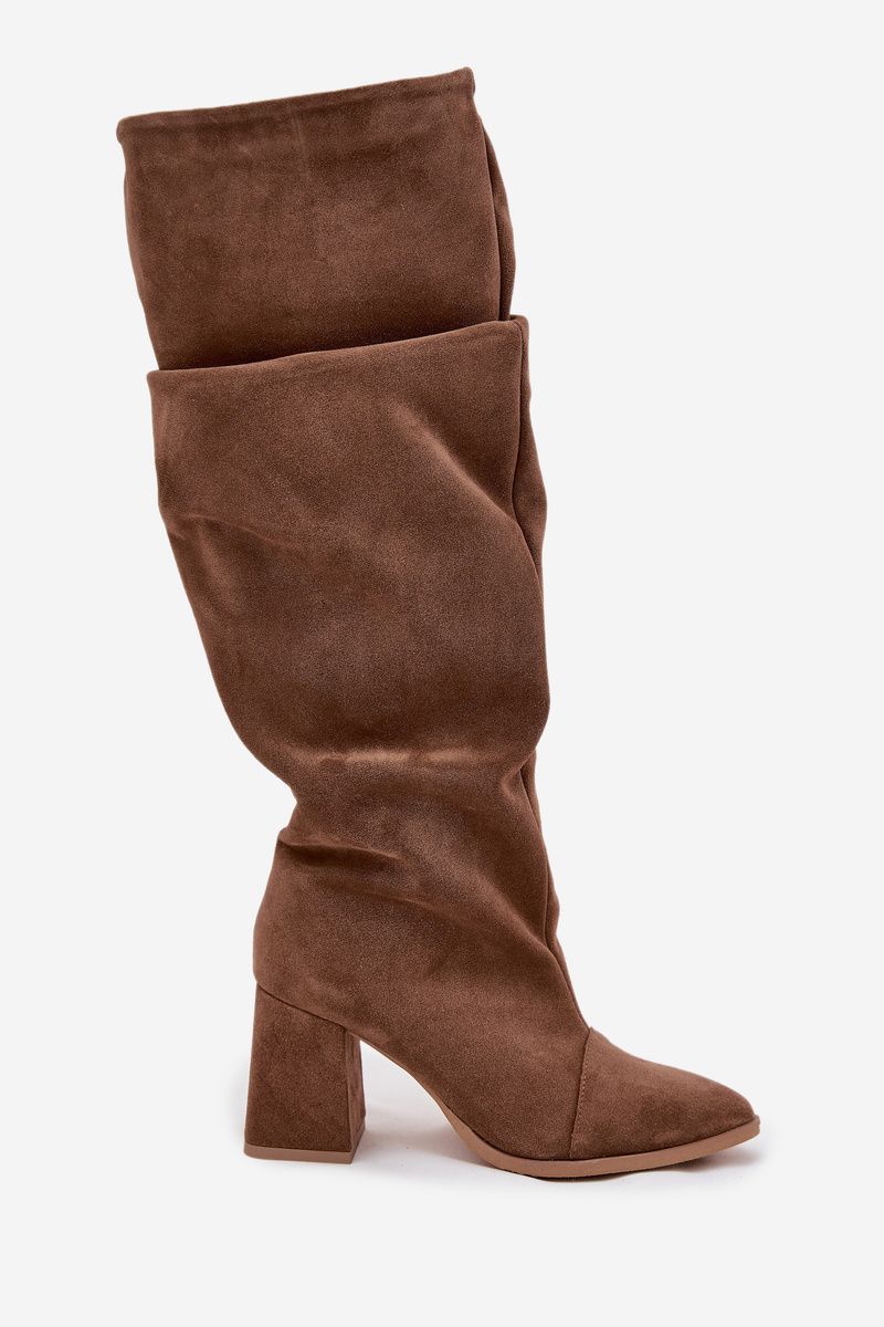 Overknee-Stiefel aus Veloursleder mit Blockabsatz, braun