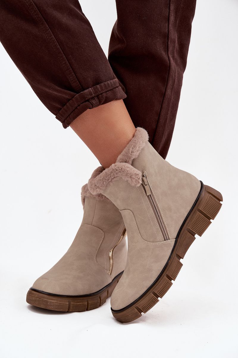 Snowboots mit Kunstfell und Plateausohle beige