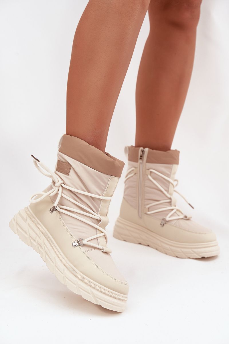 Beige Schneestiefel mit Reißverschluss und Fellfutter