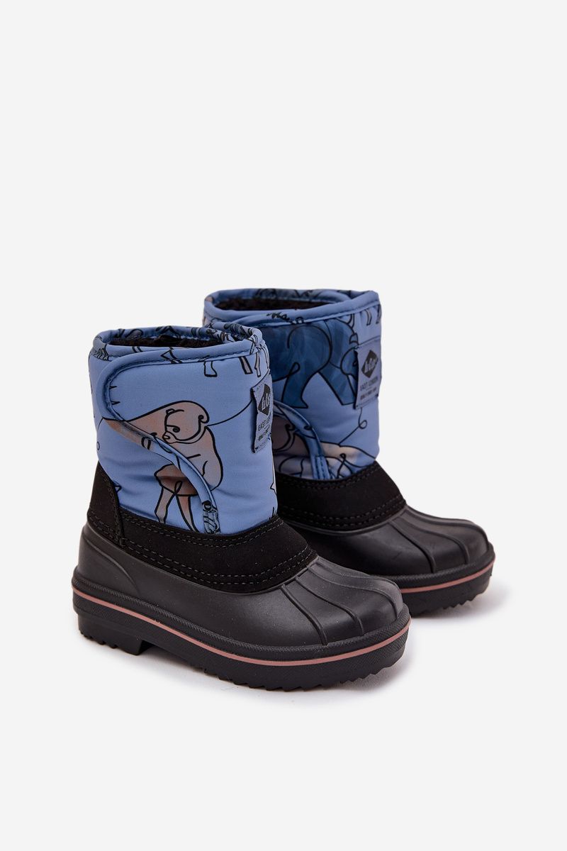 Blaue Snowboots aus Textil mit Klettverschluss und Kunstfellfutter