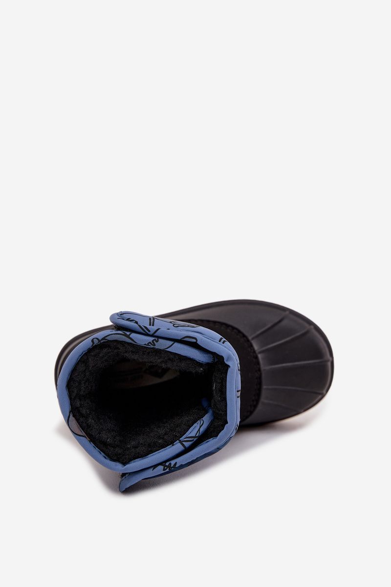 Blaue Snowboots aus Textil mit Klettverschluss und Kunstfellfutter