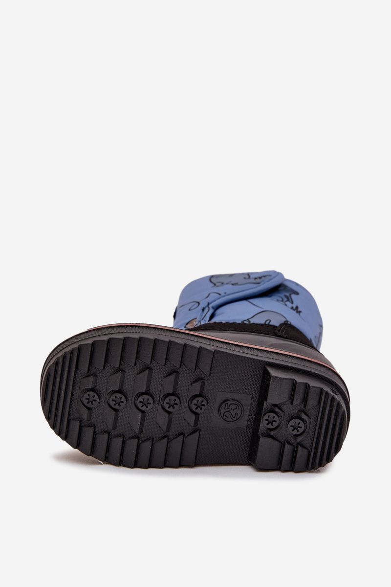 Blaue Snowboots aus Textil mit Klettverschluss und Kunstfellfutter