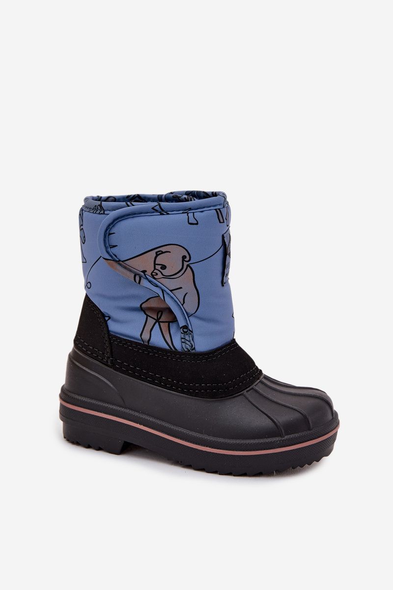 Blaue Snowboots aus Textil mit Klettverschluss und Kunstfellfutter