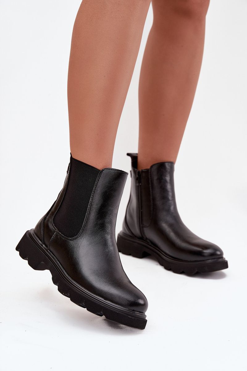 Schwarze gefütterte Stiefelette mit Reißverschluss aus Kunstleder