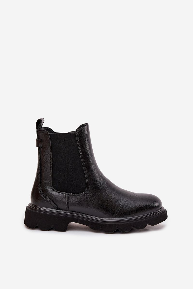 Schwarze gefütterte Stiefelette mit Reißverschluss aus Kunstleder