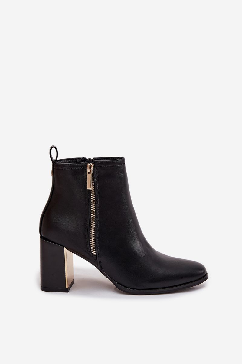 Schwarze Stiefelette mit Blockabsatz aus Kunstleder