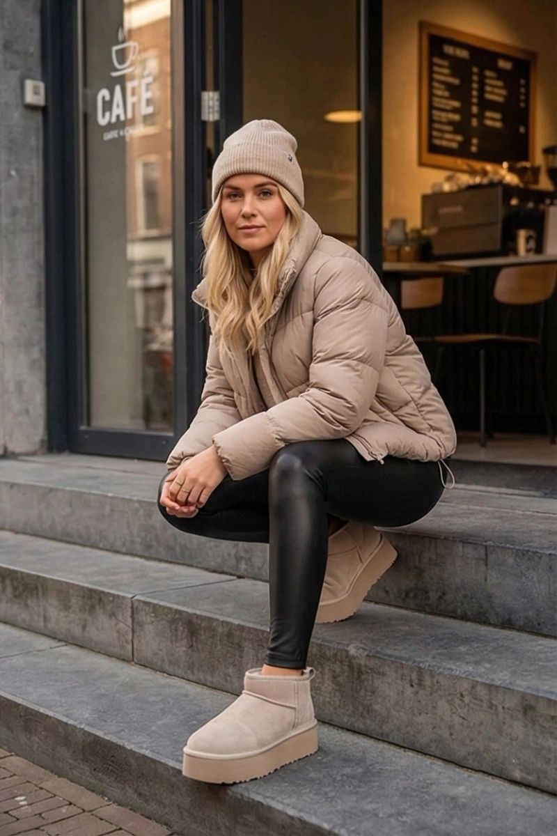 Snowboots aus echtem Veloursleder beige