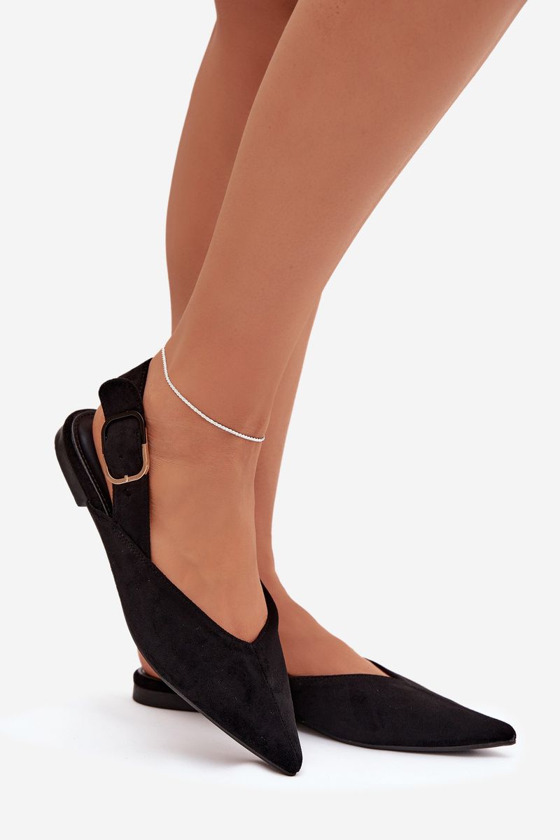 Schwarze Ballerina mit Schnalle aus Velourslederimitat