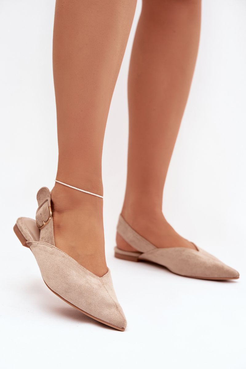Beige Ballerinas mit Schnalle aus Wildlederimitat