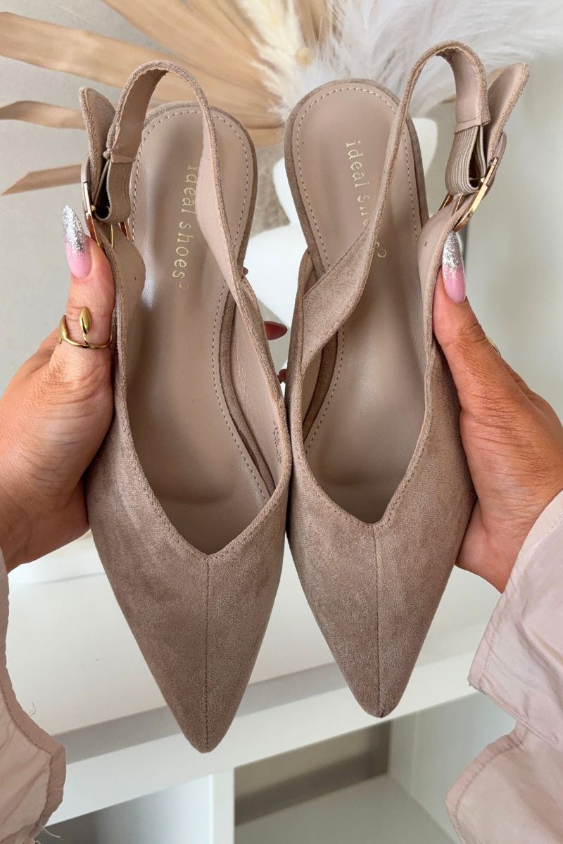 Beige Ballerinas mit Schnalle aus Wildlederimitat
