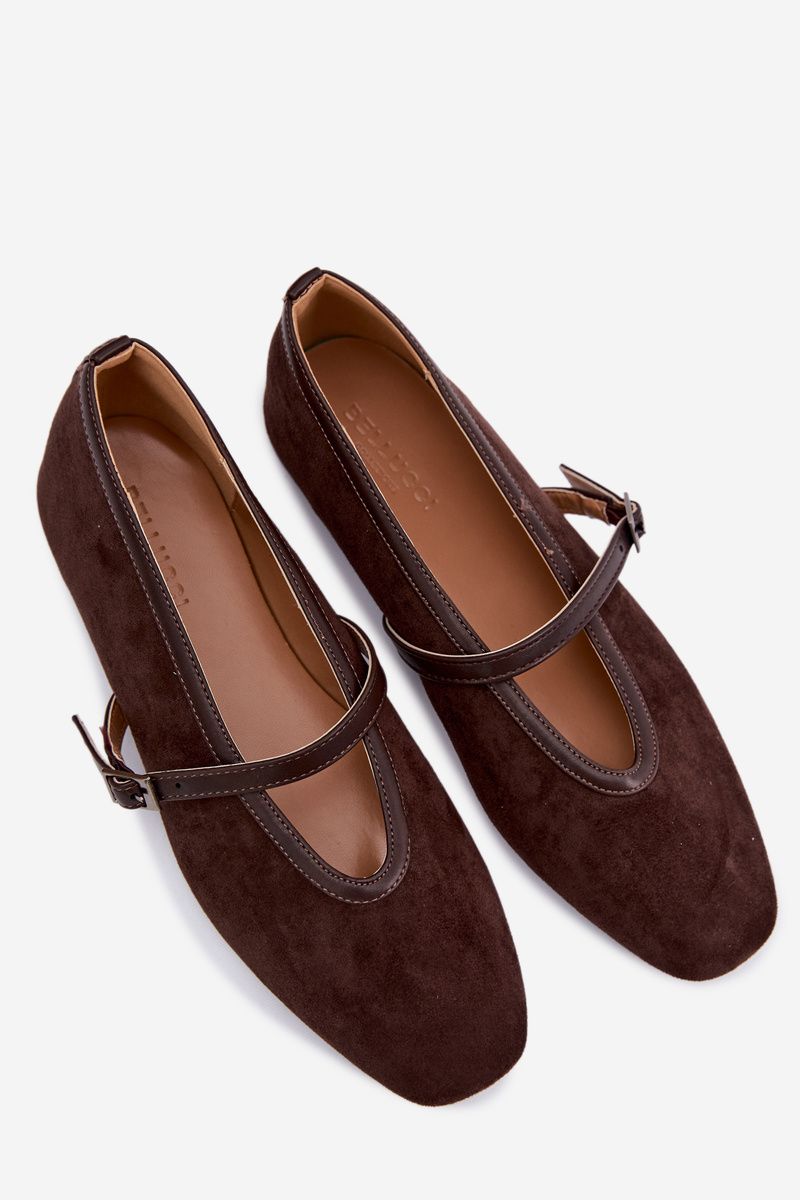 Braune Ballerinas mit Riemen aus Velourslederimitat
