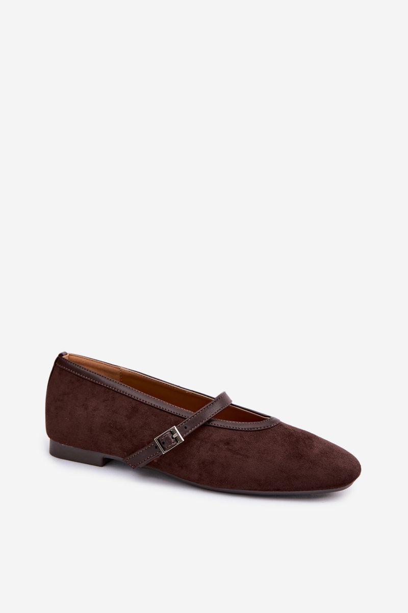 Braune Ballerinas mit Riemen aus Velourslederimitat