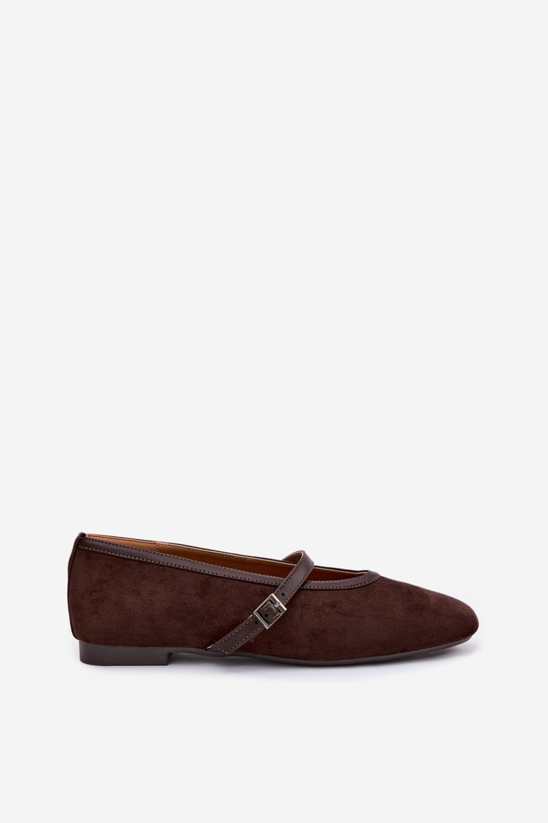 Braune Ballerinas mit Riemen aus Velourslederimitat