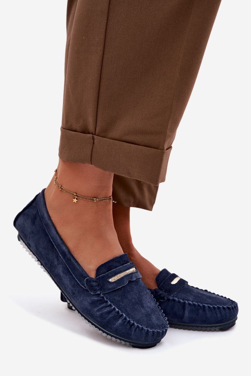 Mokassin aus echtem Veloursleder, blau, flach