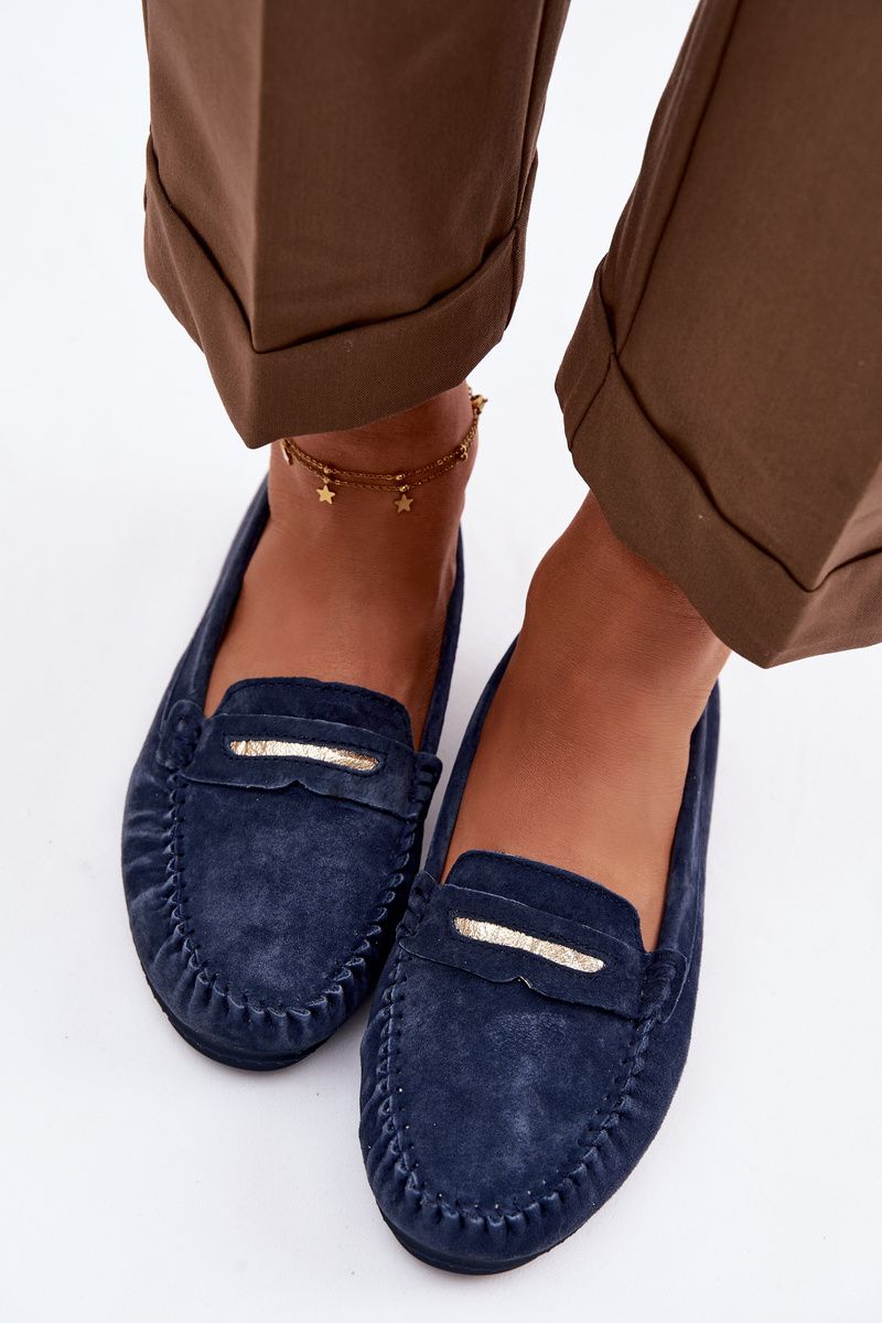Mokassin aus echtem Veloursleder, blau, flach