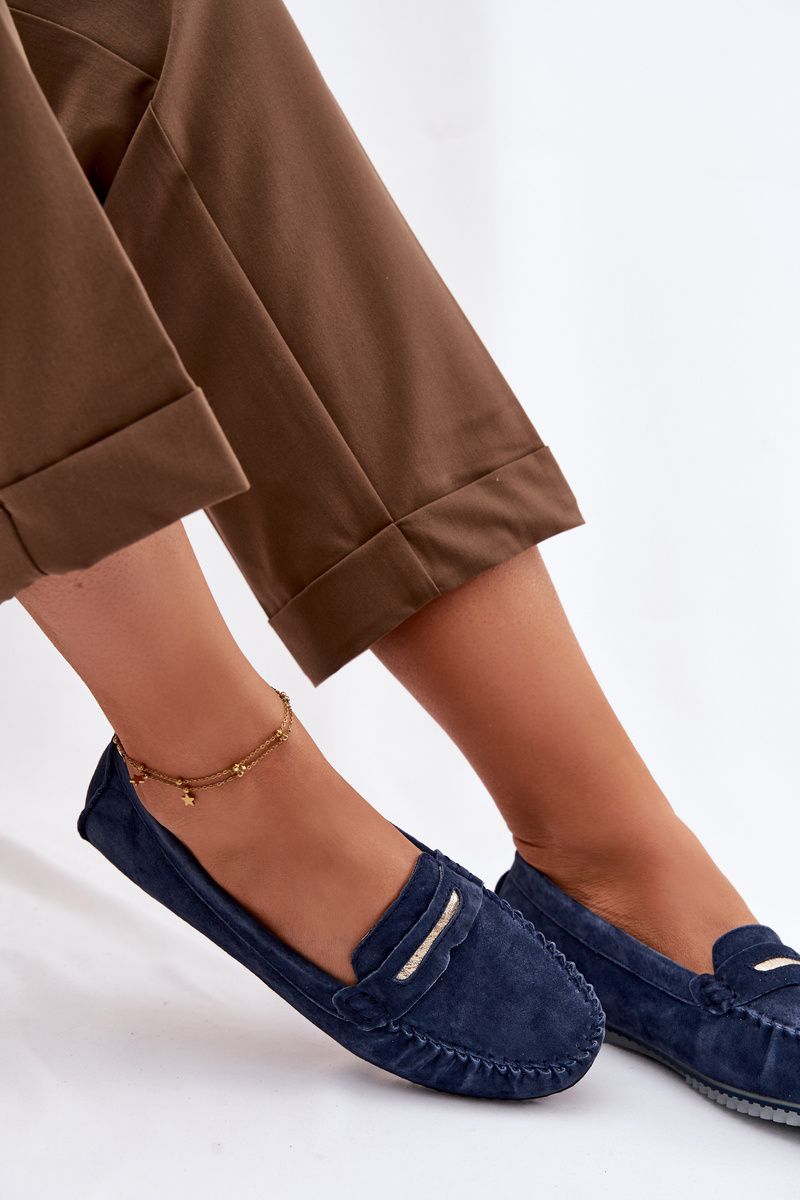 Mokassin aus echtem Veloursleder, blau, flach