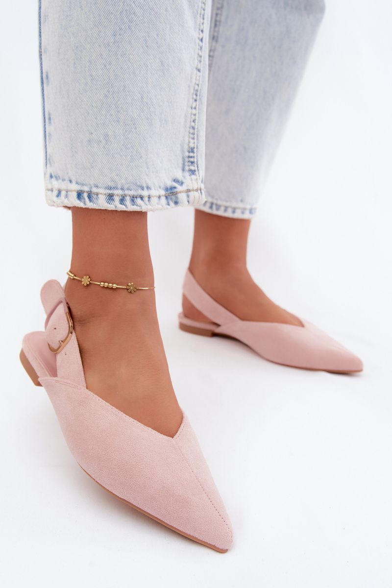 Rosa Ballerinas mit Schnalle aus Velourslederimitat