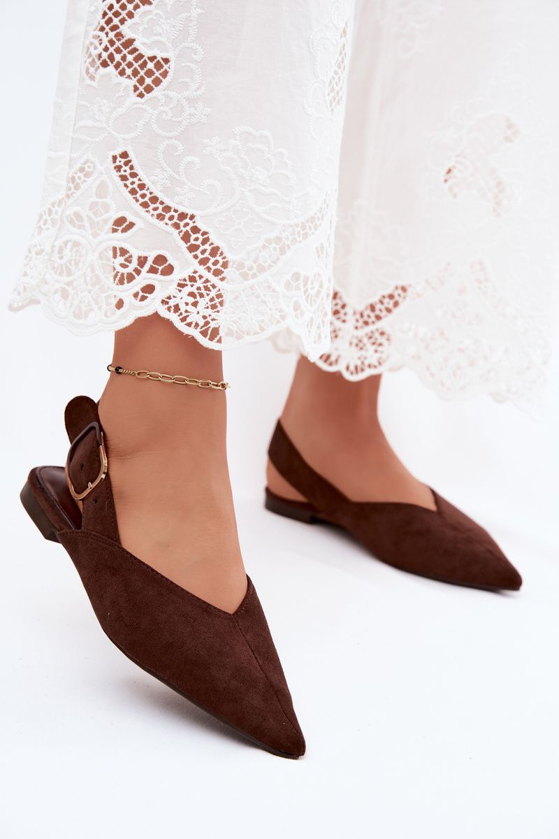 Braune Ballerina mit Schnalle aus Velourslederimitat