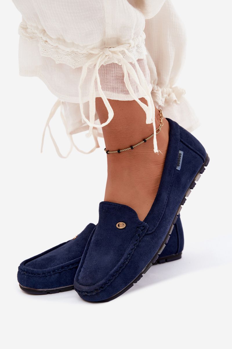 Mokassins aus blauem Eco-Wildleder, flach